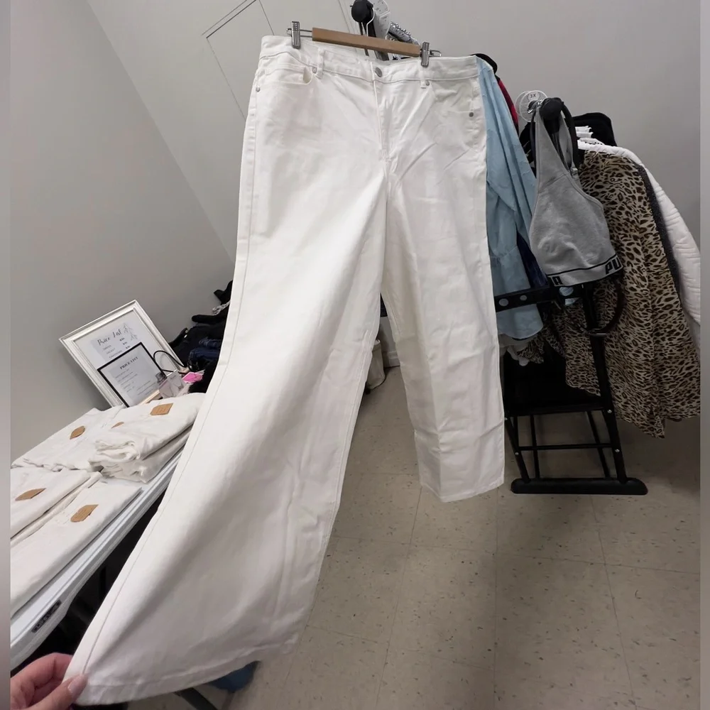 🖤 Eloqui Wide Leg White jeans Denim Pants 22 24 - Picture 2 of 8
